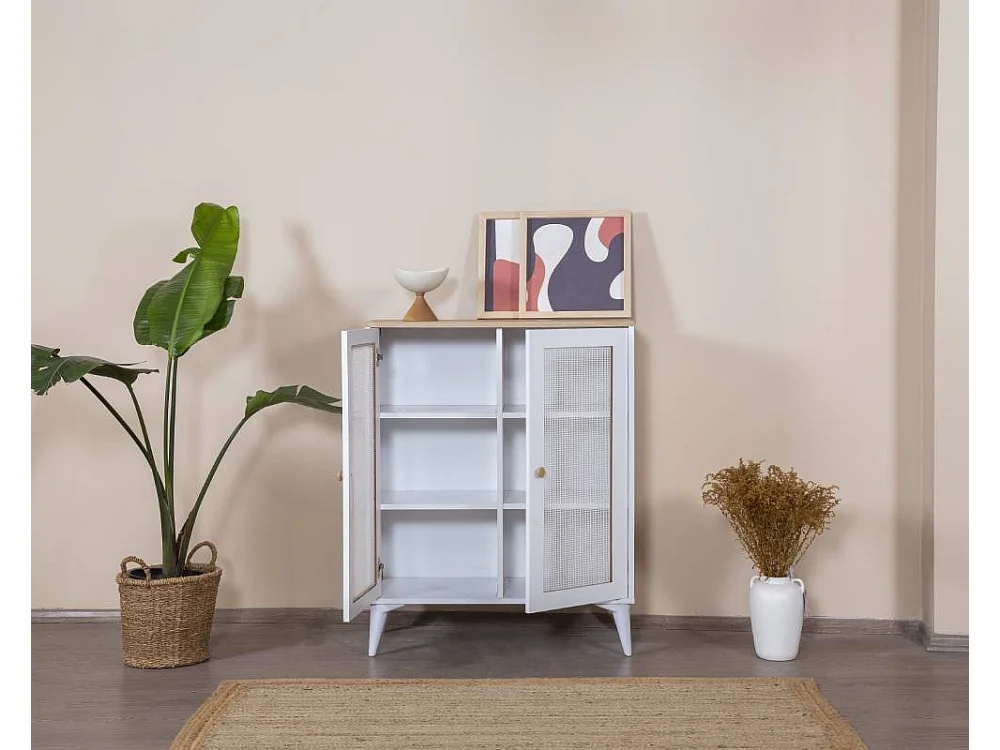 Aparador – 90 cm x 105 cm x 41 cm – Branco e Carvalho – MDF e Madeira de Carvalho