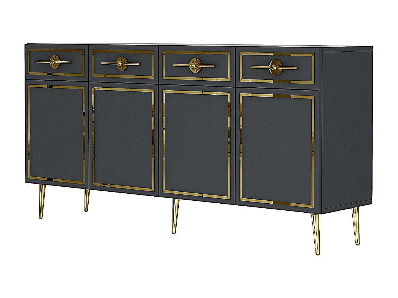 Aparador – 150cm x 75cm x 35cm – Antracite e Ouro – Aglomerado Revestido de Melamina