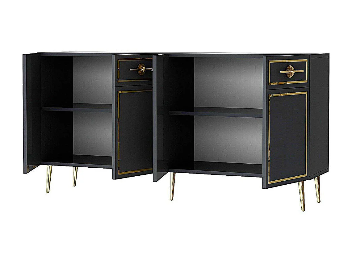 Aparador – 150cm x 75cm x 35cm – Antracite e Ouro – Aglomerado Revestido de Melamina