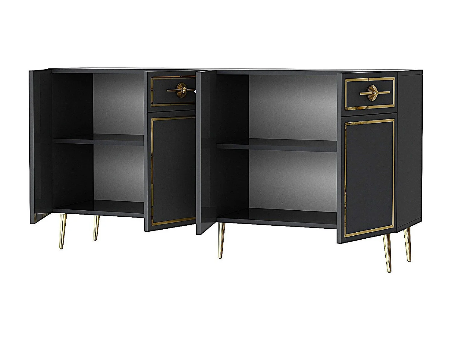 Aparador – 150cm x 75cm x 35cm – Antracite e Ouro – Aglomerado Revestido de Melamina