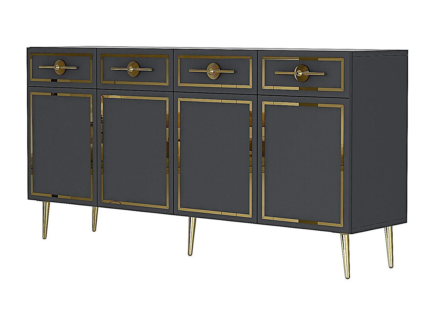 Aparador – 150cm x 75cm x 35cm – Antracite e Ouro – Aglomerado Revestido de Melamina