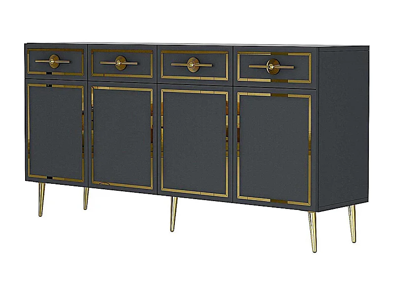 Aparador – 150cm x 75cm x 35cm – Antracite e Ouro – Aglomerado Revestido de Melamina