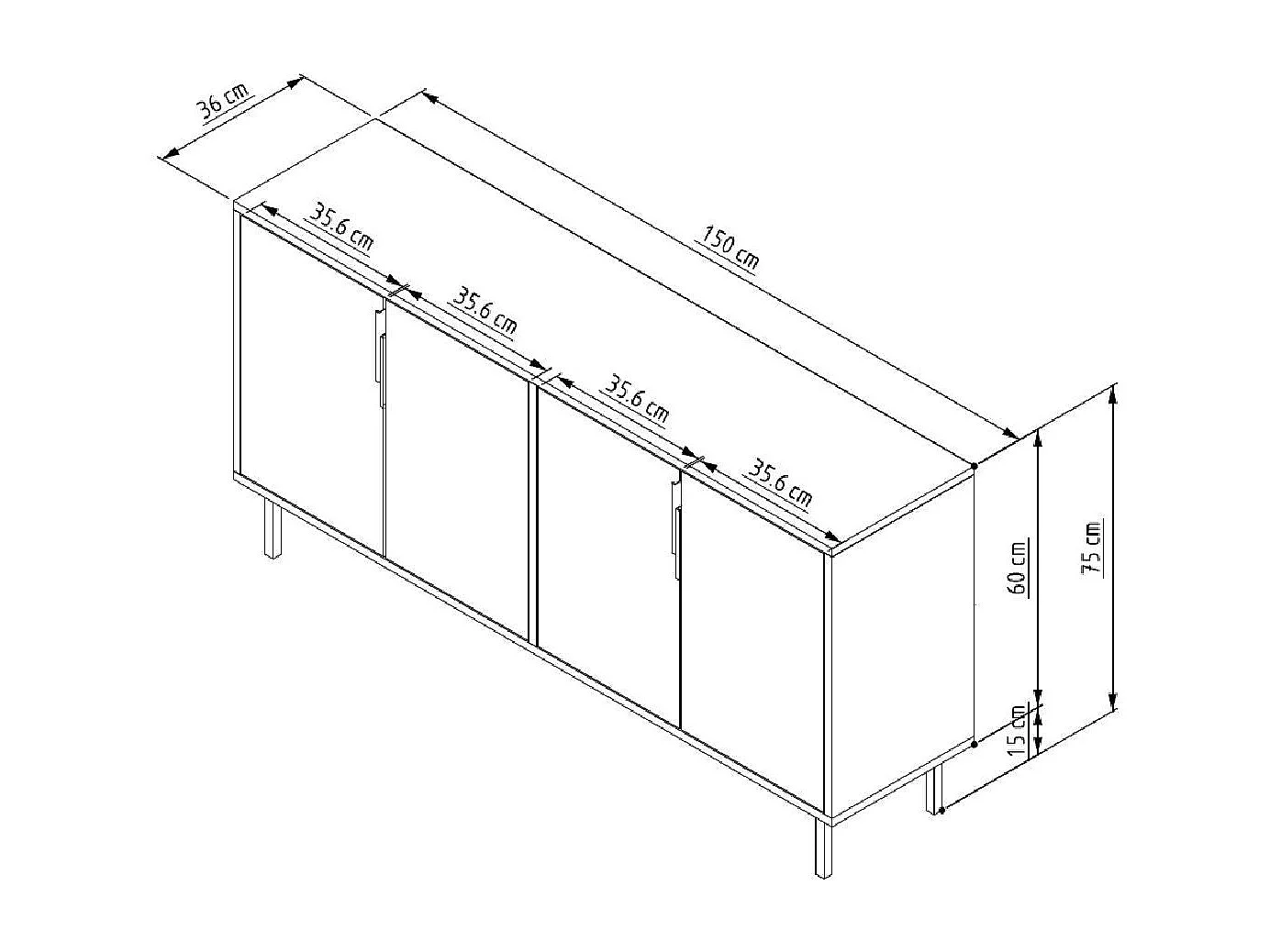 Aparador – 150cm x 75cm x 36cm – Carvalho Safira – Aglomerado