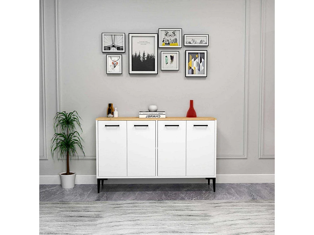 Aparador – 120 cm x 75 cm x 29,6 cm – Roble Zafiro y Blanco – Aglomerado