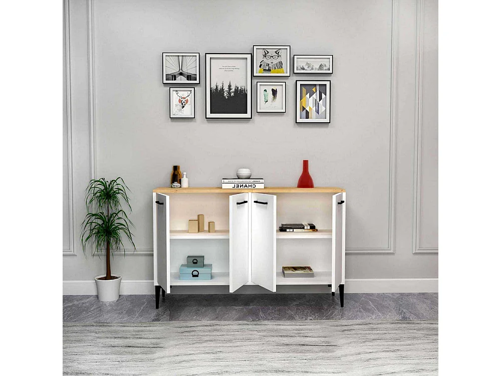 Aparador – 120 cm x 75 cm x 29,6 cm – Roble Zafiro y Blanco – Aglomerado