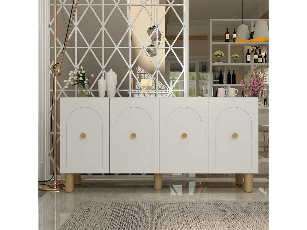 Aparador – 150cm x 75cm x 35cm – Carvalho Safira e Branco – Painel de partículas revestido com melamina