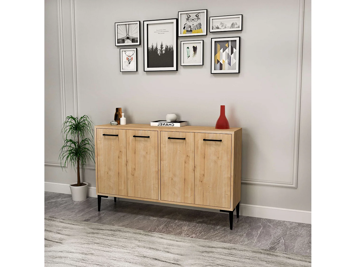 Aparador – 120 cm largura – Carvalho Safira – Painel de partículas revestido de melamina