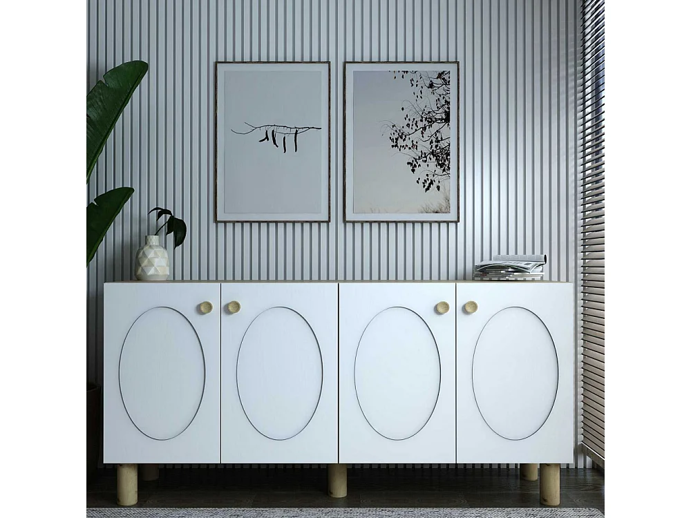 Aparador – 150cm x 75cm x 35cm – Carvalho Safira e Branco – Painel de Partículas