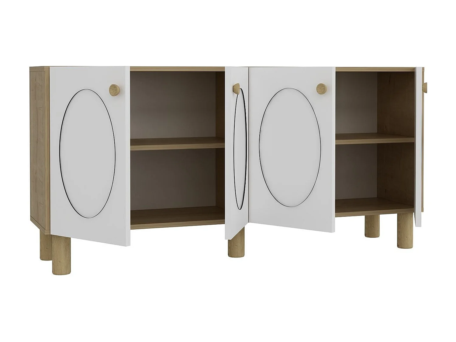 Aparador – 150cm x 75cm x 35cm – Carvalho Safira e Branco – Painel de Partículas