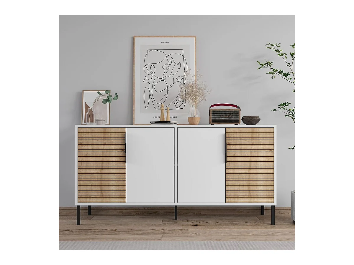 Buffet 4 portes décor blanc et chêne saphir ZERRA