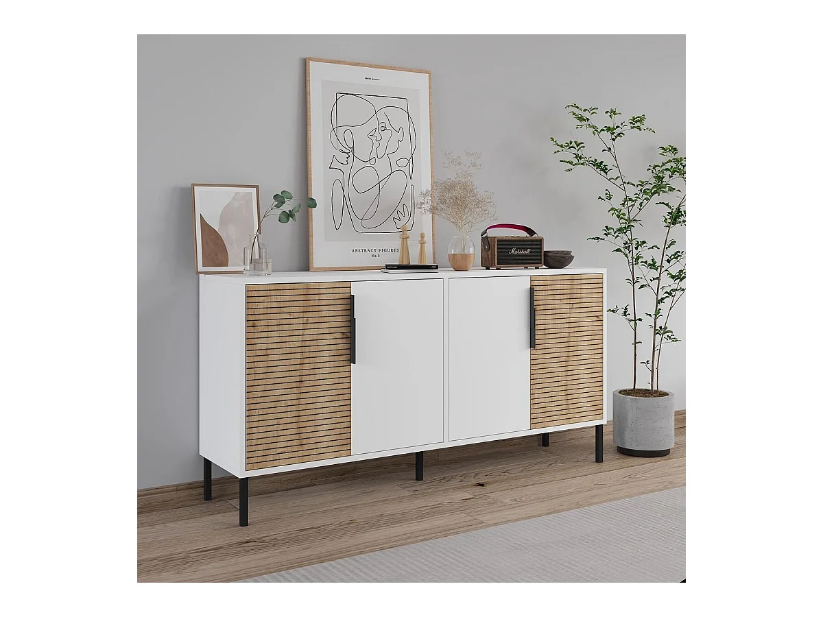 Buffet 4 portes décor blanc et chêne saphir ZERRA