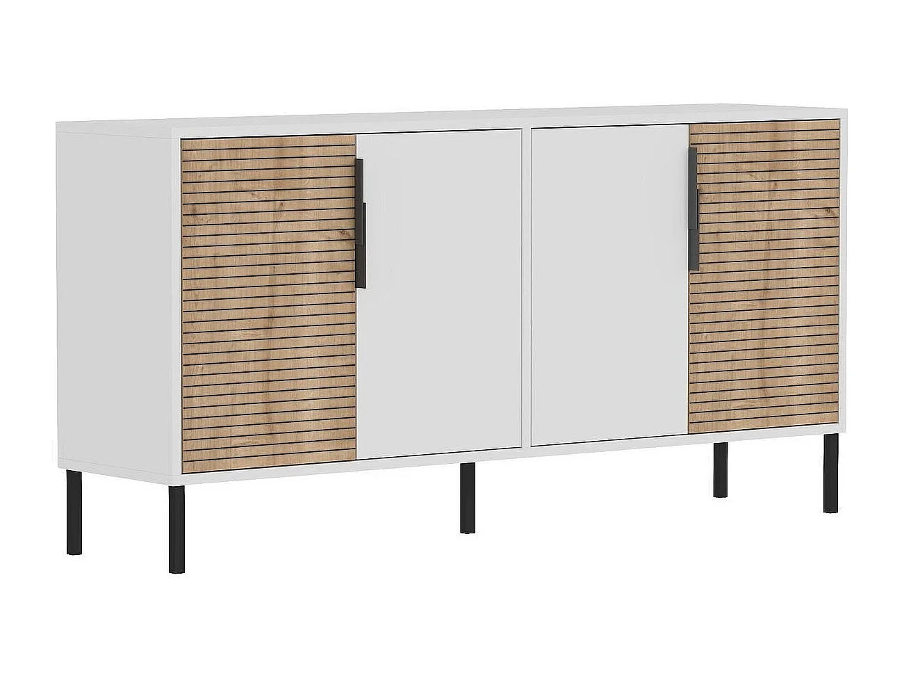 Aparador – 150 cm x 75 cm x 36 cm – Branco e Carvalho Safira – Aglomerado revestido de melamina