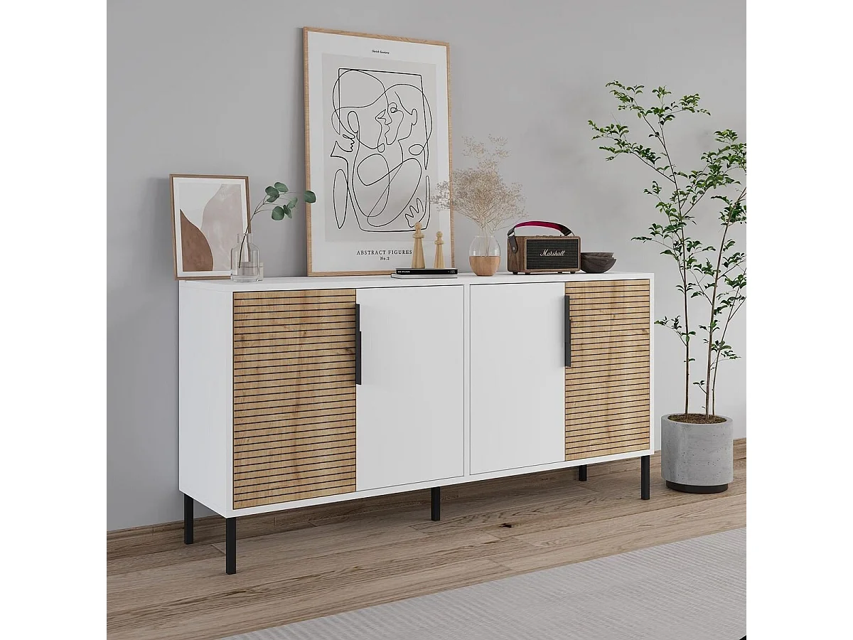 Aparador – 150 cm x 75 cm x 36 cm – Branco e Carvalho Safira – Aglomerado revestido de melamina