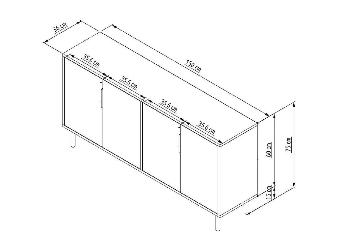 Aparador em Aglomerado – 150 cm x 75 cm x 36 cm – Carvalho Safira