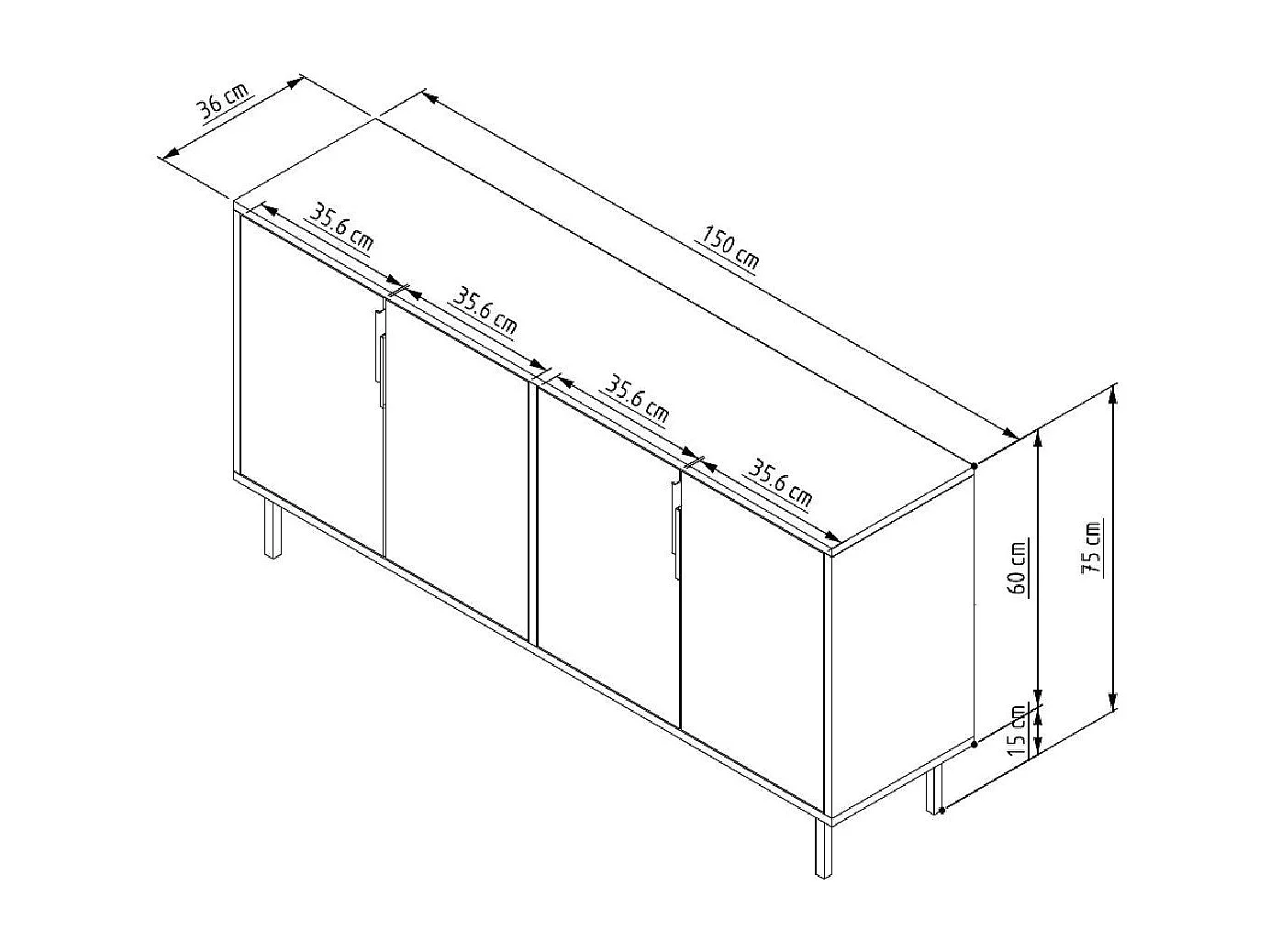 Aparador em Aglomerado – 150 cm x 75 cm x 36 cm – Carvalho Safira