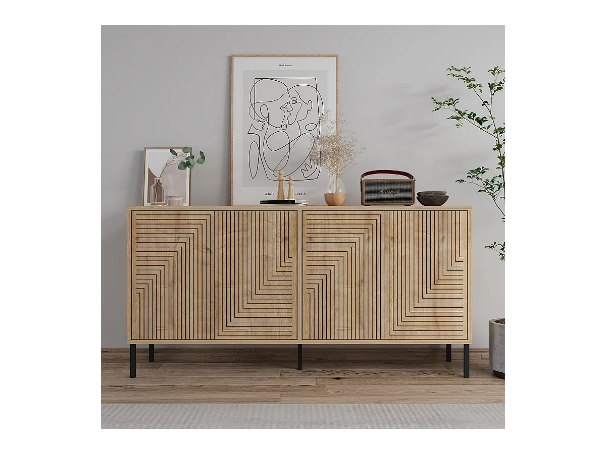 Aparador de aglomerado – 150 cm x 75 cm x 36 cm – Roble Zafiro – Aglomerado recubierto de melamina