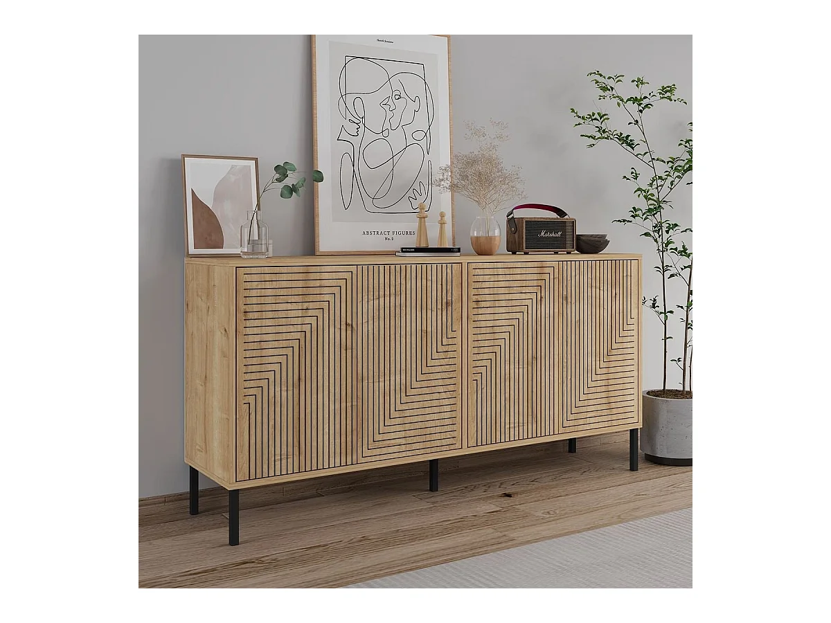 Aparador de aglomerado – 150 cm x 75 cm x 36 cm – Roble Zafiro – Aglomerado recubierto de melamina