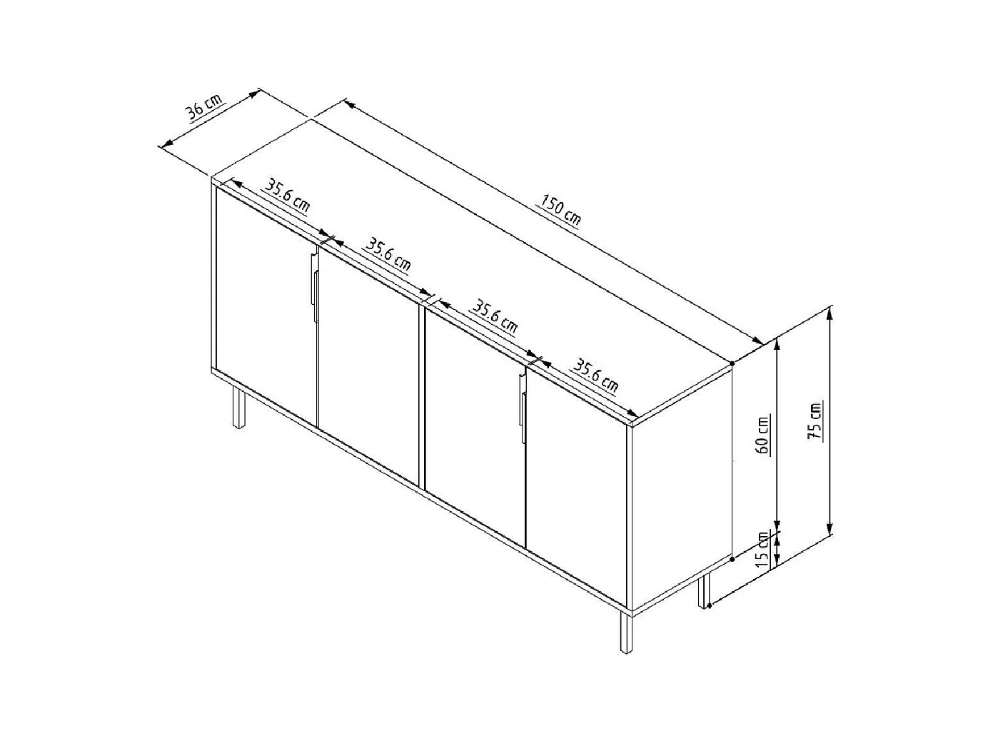 Aparador de aglomerado – 150 cm x 75 cm x 36 cm – Roble Zafiro – Aglomerado recubierto de melamina