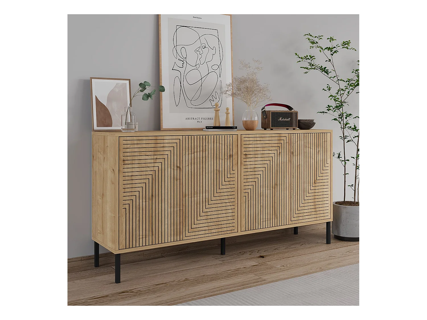 Aparador de aglomerado – 150 cm x 75 cm x 36 cm – Roble Zafiro – Aglomerado recubierto de melamina