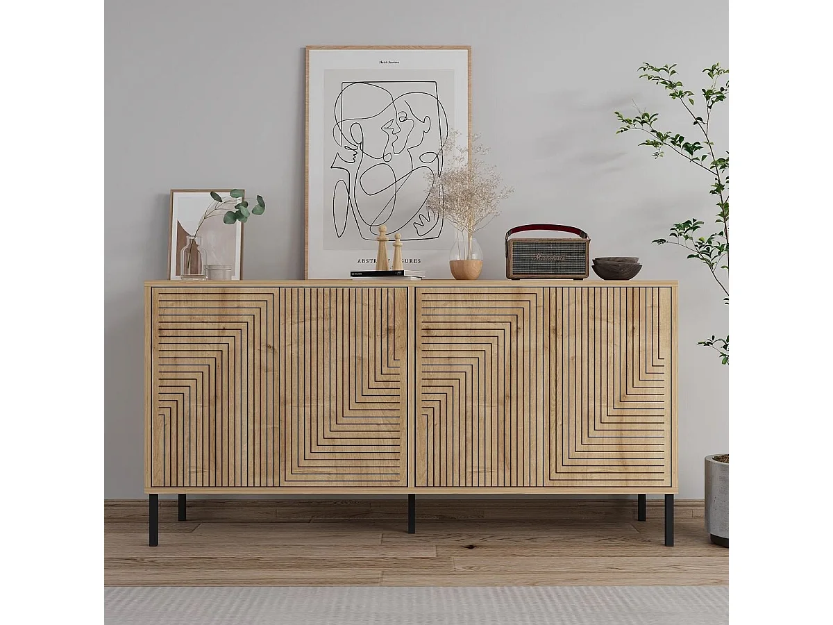 Aparador de Aglomerado – 150cm x 75cm x 36cm – Carvalho Safira – Aglomerado revestido de melamina