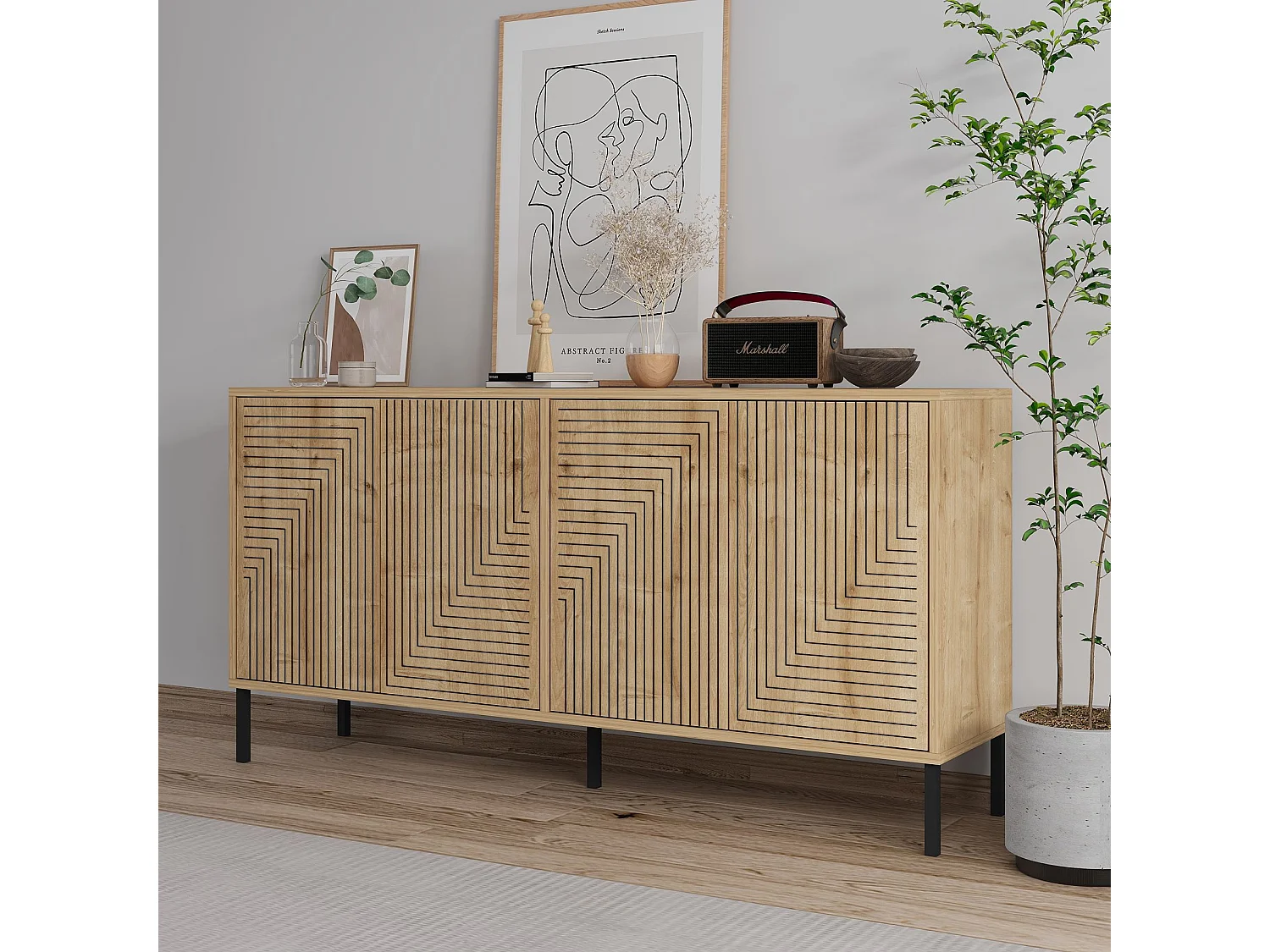 Aparador de Aglomerado – 150cm x 75cm x 36cm – Carvalho Safira – Aglomerado revestido de melamina