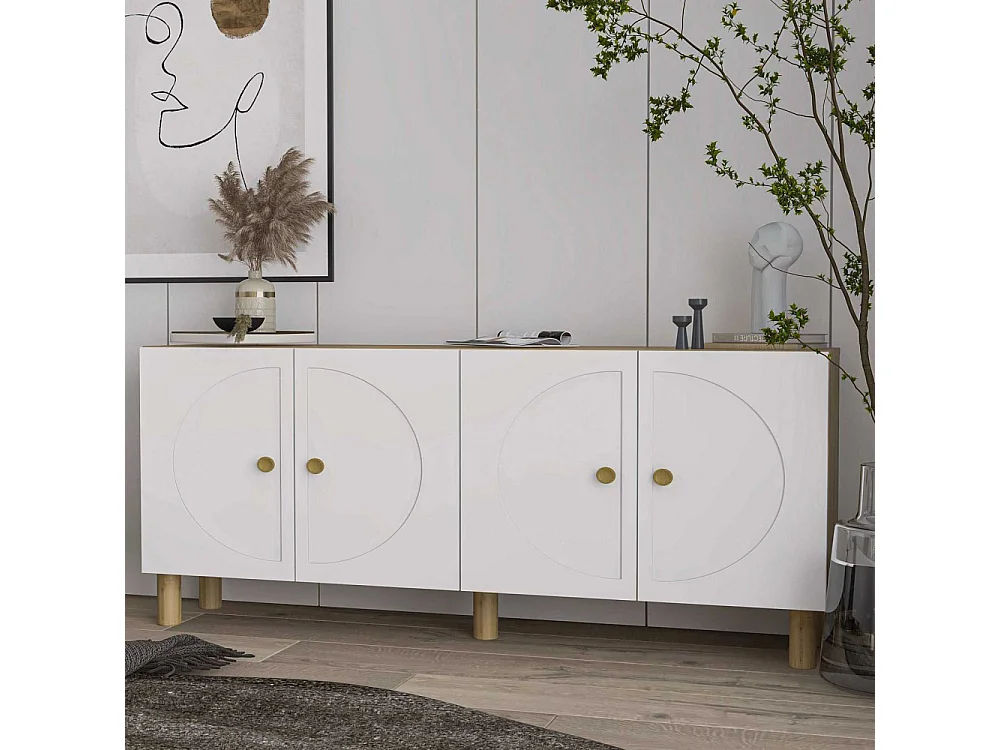 Aparador – 150cm x 75cm x 35cm – Carvalho Safira e Branco – Painel de Partículas