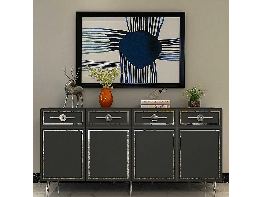 Aparador – 150cm – Antracita y Plata – tablero de partículas recubierto de melamina