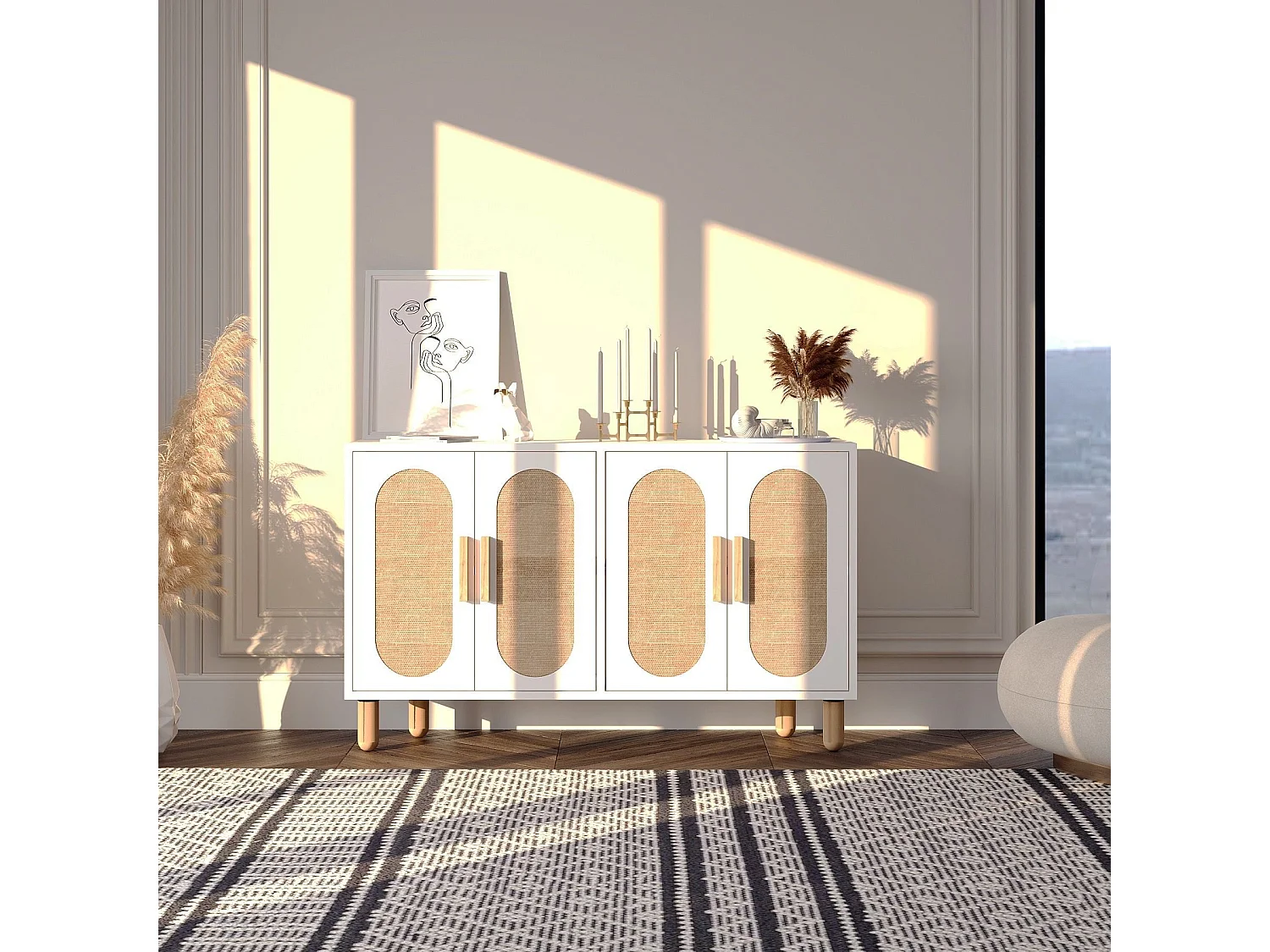 Aparador de Painel de Partículas Revestido com Melamina – 120cm x 73cm x 30cm – Branco