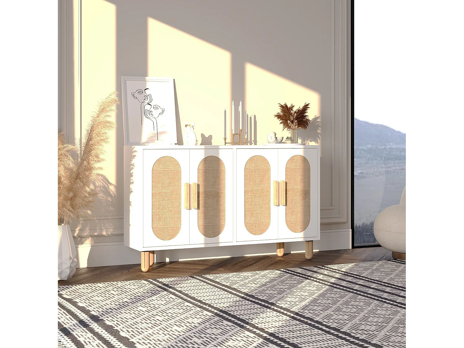 Aparador de Painel de Partículas Revestido com Melamina – 120cm x 73cm x 30cm – Branco