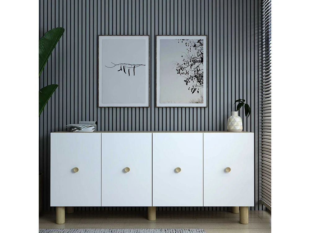 Aparador – 150cm x 75cm x 35cm – Carvalho Safira e Branco – Painel de Partículas