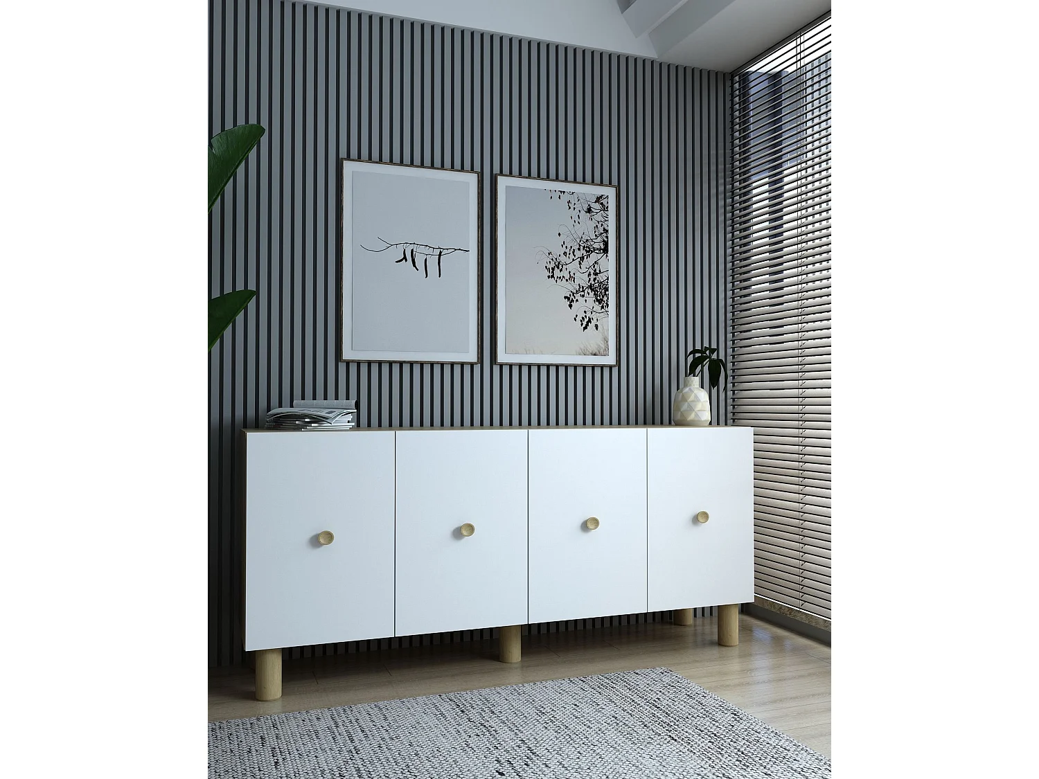 Aparador – 150cm x 75cm x 35cm – Carvalho Safira e Branco – Painel de Partículas