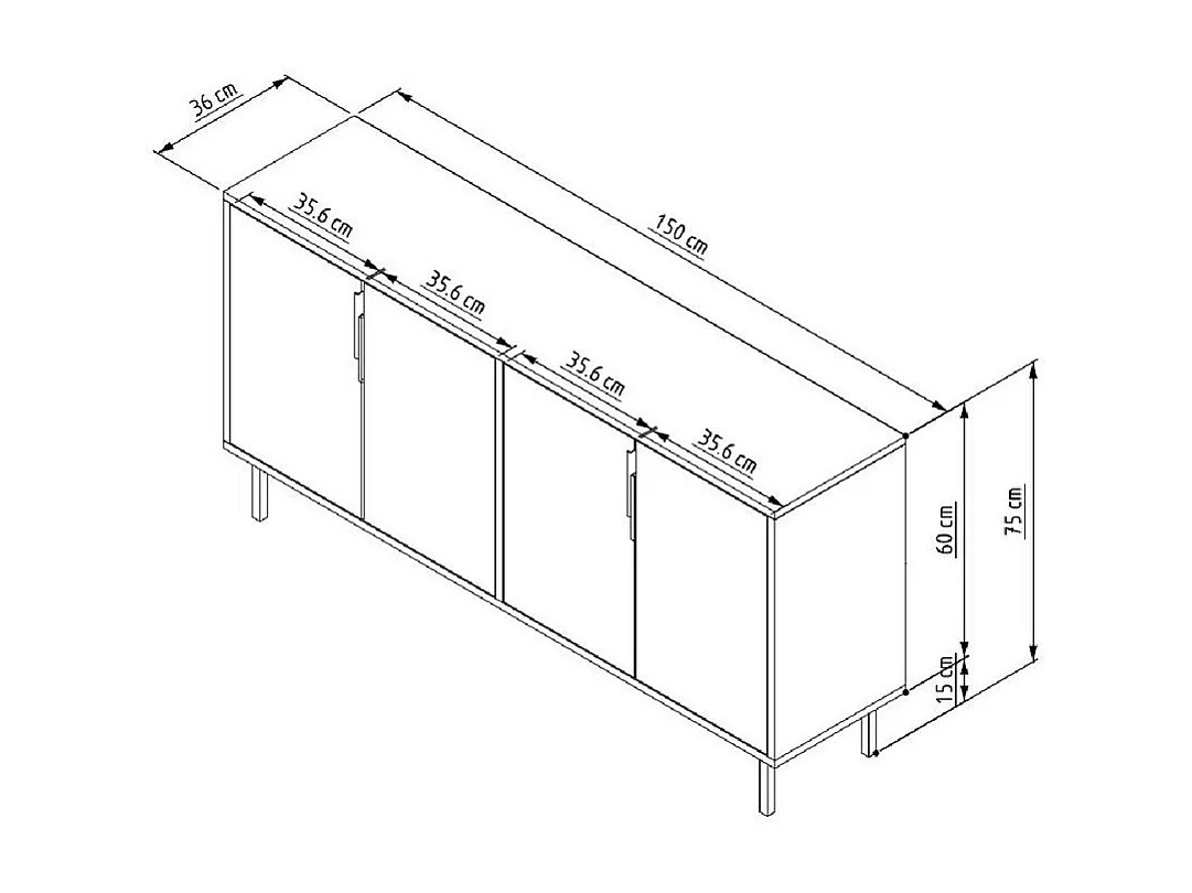 Buffet 4 portes striées L150 cm - CLARA