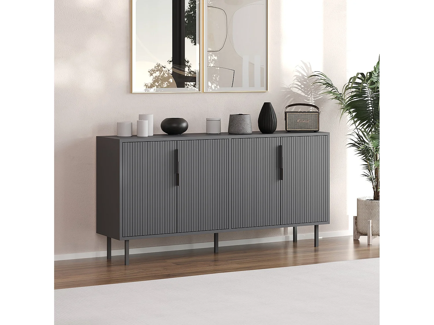 Buffet 4 portes striées L150 cm - CLARA