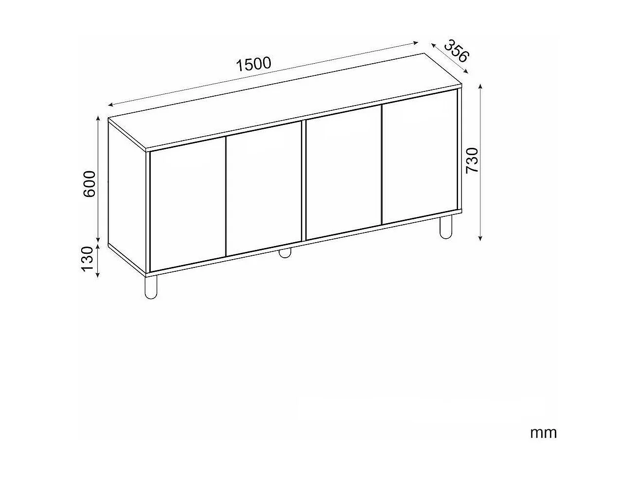 Sideboard – 150 cm x 73 cm x 36 cm – Walnuss – Melaminbeschichtete Spanplatte