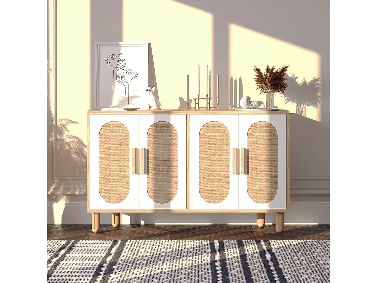 Sideboard aus melaminbeschichteter Spanplatte – 120 cm x 73 cm x 30 cm – Saphireiche und Walnuss