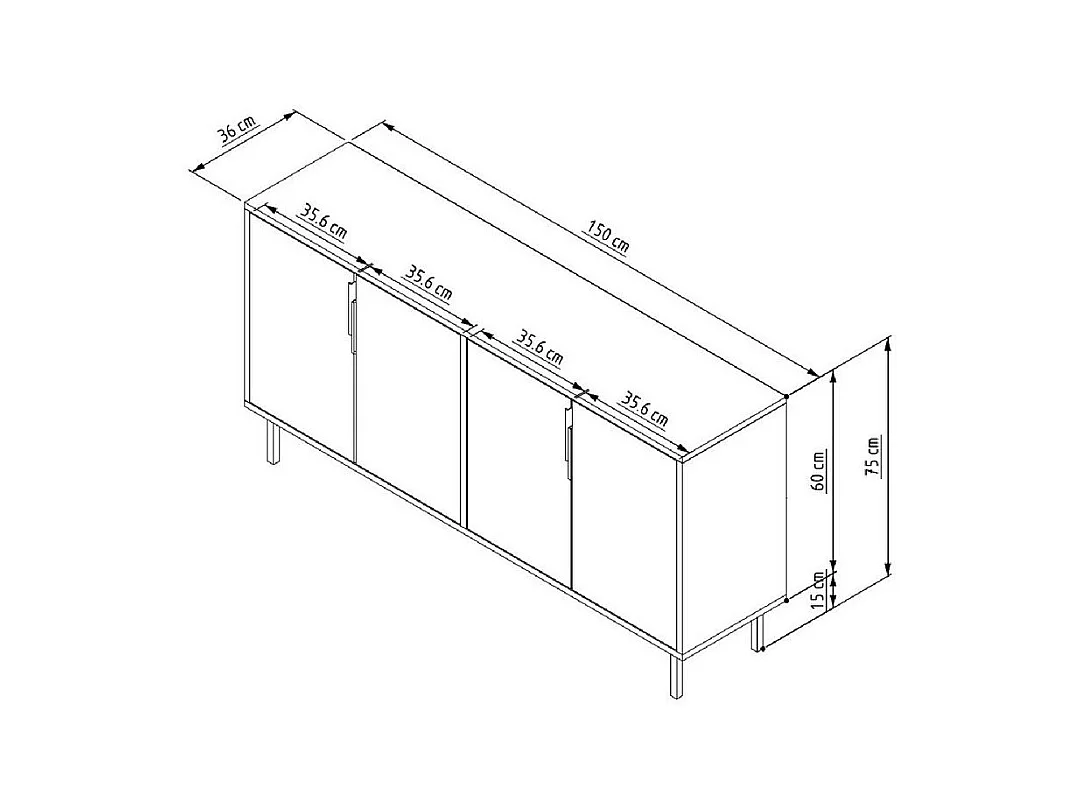 Buffet 4 portes striées L150 cm - CLARA