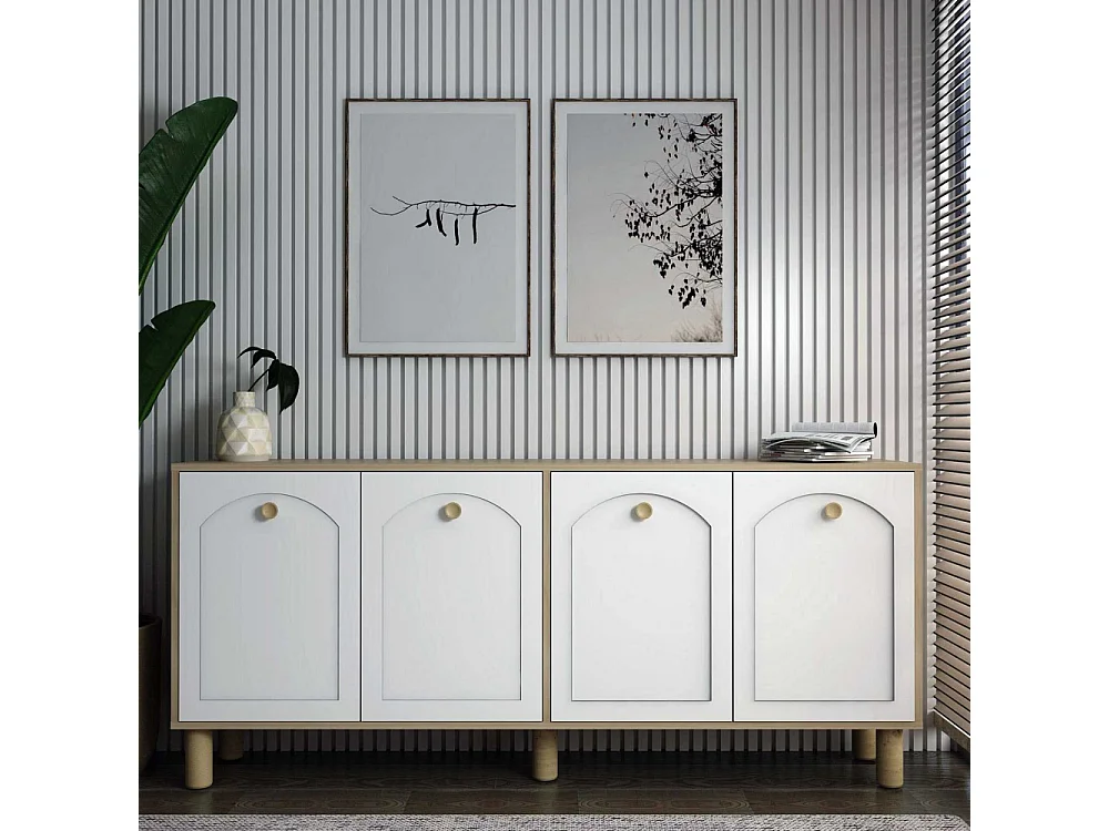 Aparador – 180cm x 78,6cm x 35cm – Carvalho Safira e Branco – Aglomerado