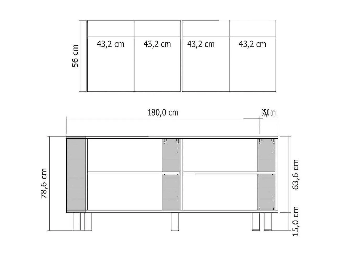 Aparador – 180cm x 78,6cm x 35cm – Carvalho Safira e Branco – Aglomerado