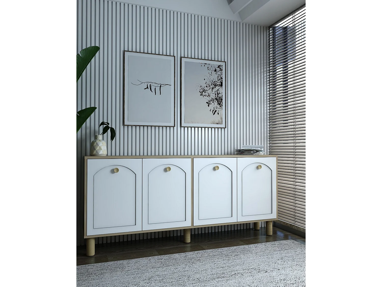 Aparador – 180cm x 78,6cm x 35cm – Carvalho Safira e Branco – Aglomerado