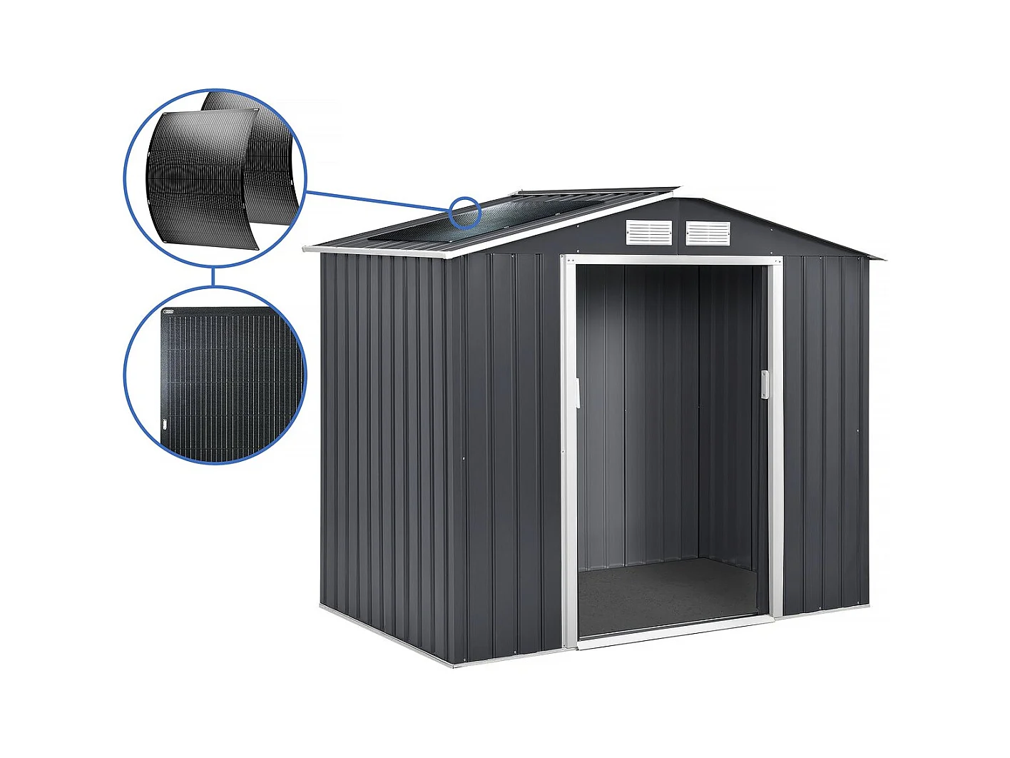 Abri de jardin métal - "Vegas" - 5.29 m² avec panneaux solaires - Gris