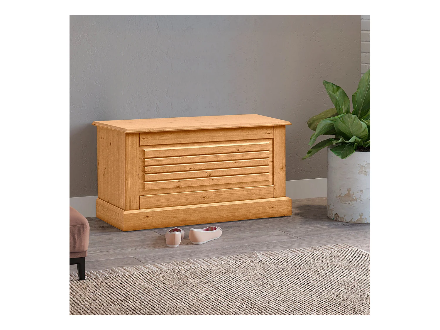 Mille | Coffre avec porte à rabat en nature pin