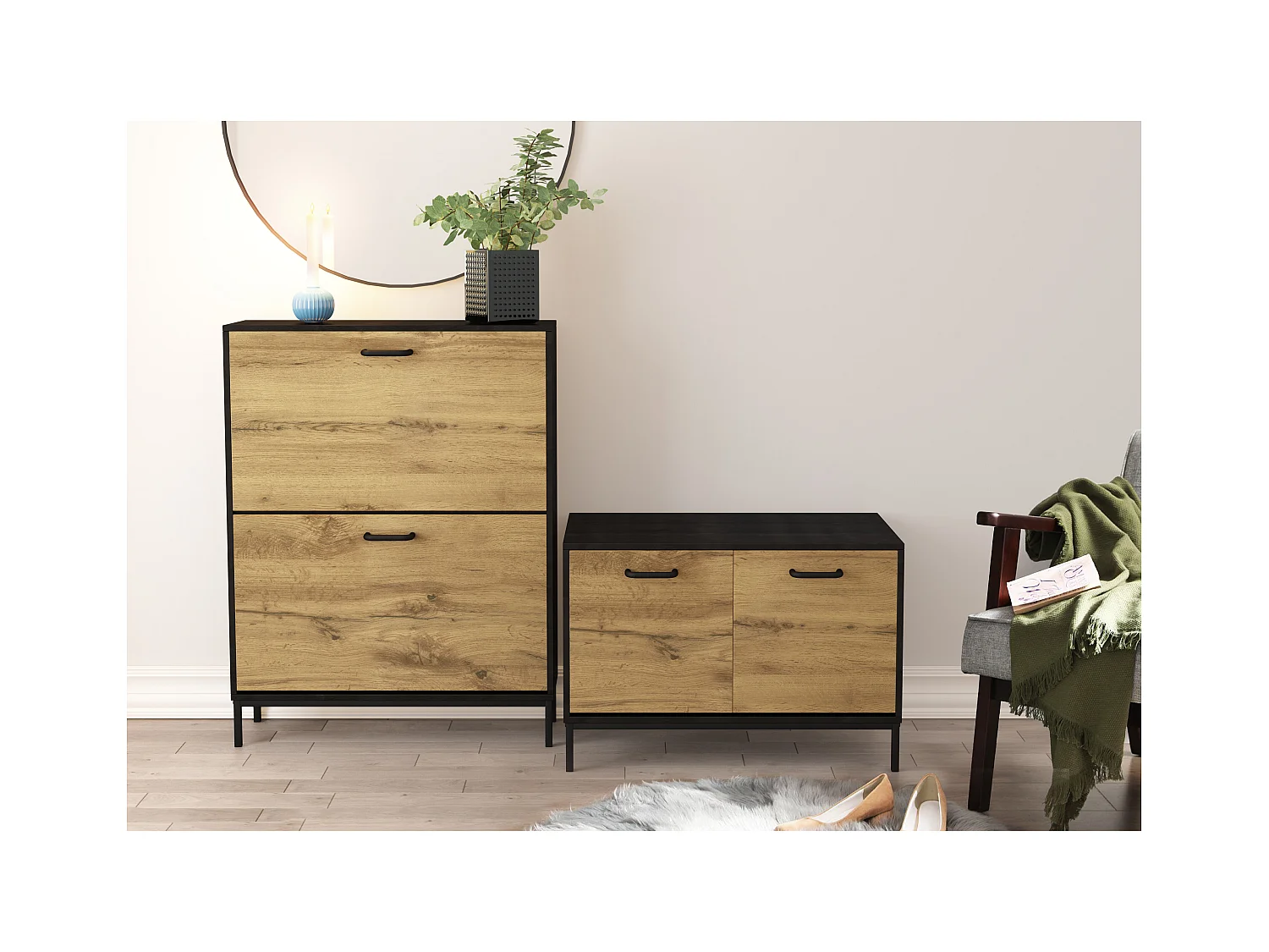 Rocco | Schoenenkist met 2 kleppen in zwarte eikenlook