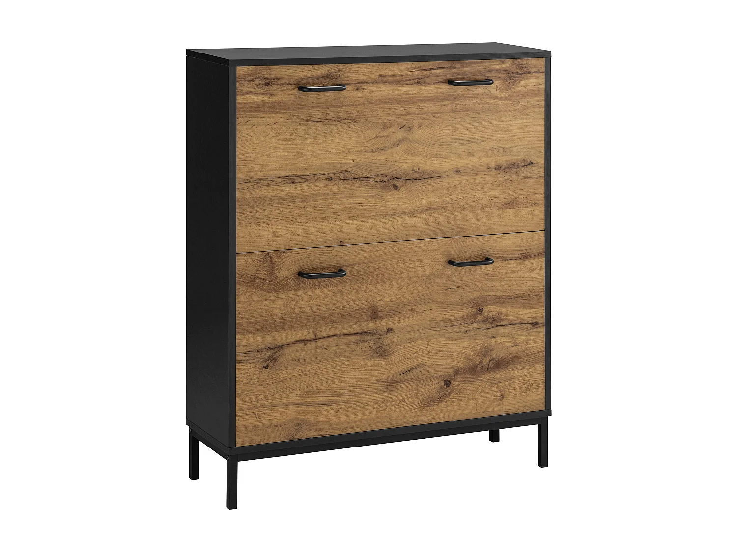 Rocco | Coffre à chaussures Chêne noirCoffre à chaussures avec 2 rabats en aspect chêne noir