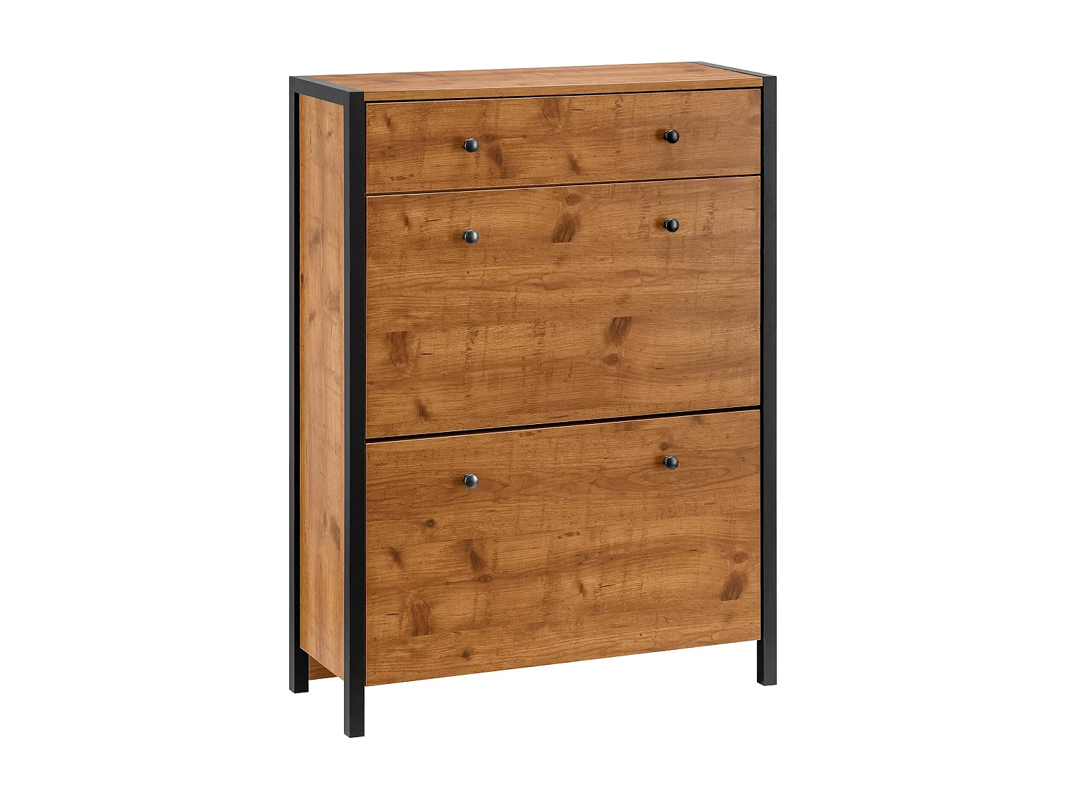 Chris | Coffre à chaussures avec 2 portes battantes en effet chêneArmoire à chaussures avec 2 portes rabattables et 1 tiroir en planche partical Nature