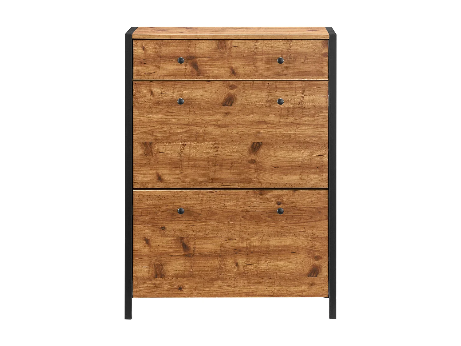 Chris | Coffre à chaussures avec 2 portes battantes en effet chêneArmoire à chaussures avec 2 portes rabattables et 1 tiroir en planche partical Nature