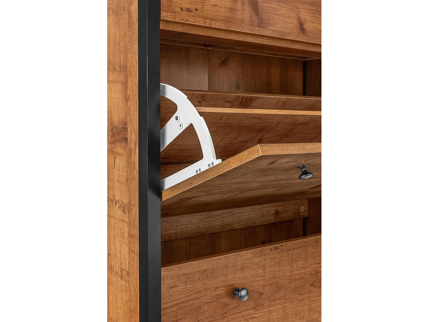 Chris | Coffre à chaussures avec 2 portes battantes en effet chêneArmoire à chaussures avec 2 portes rabattables et 1 tiroir en planche partical Nature