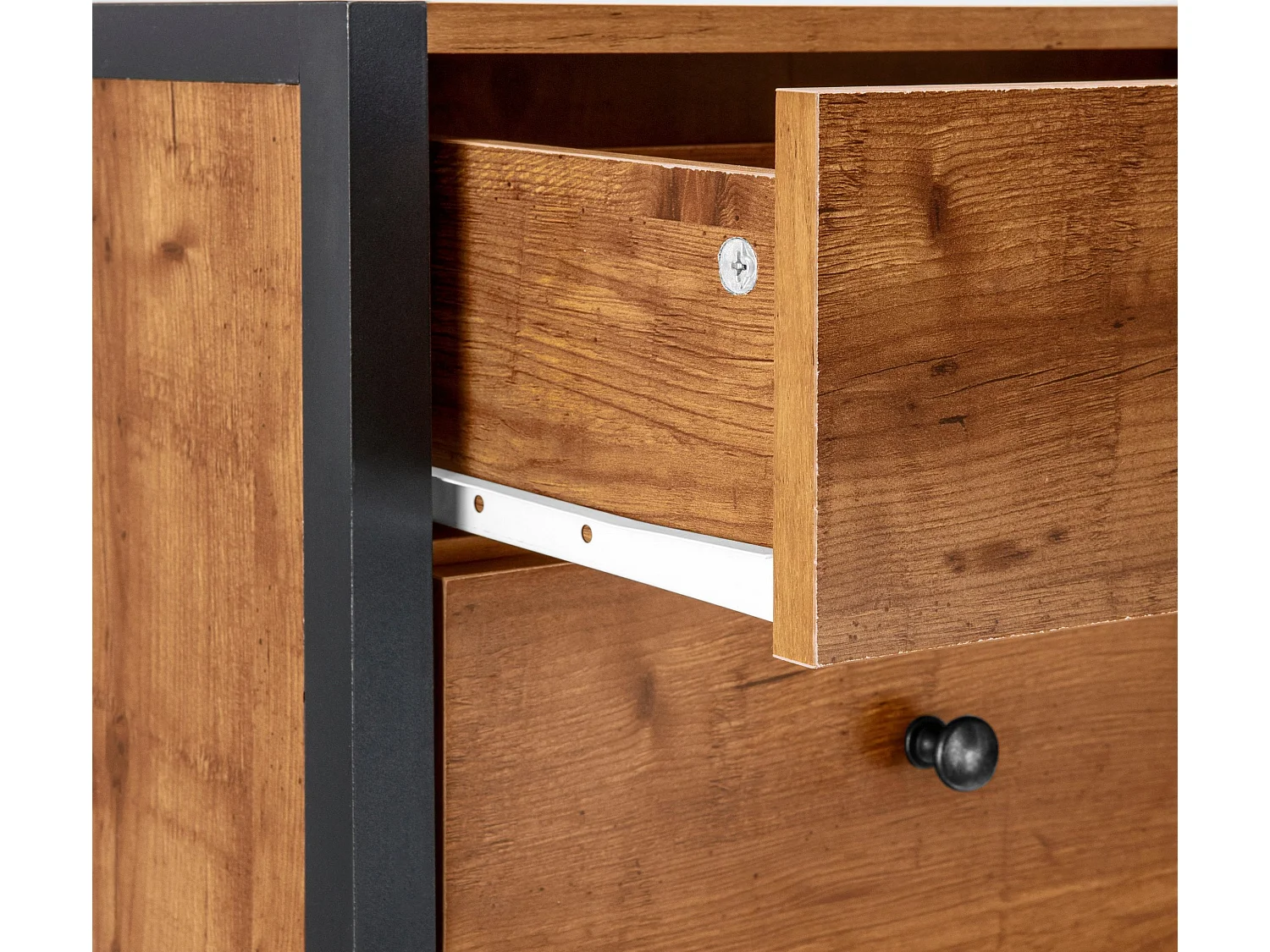 Chris | Coffre à chaussures avec 2 portes battantes en effet chêneArmoire à chaussures avec 2 portes rabattables et 1 tiroir en planche partical Nature