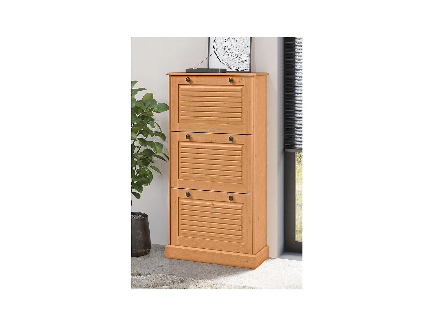 Mille | Coffre à chaussures avec 3 portes à rabat en pin