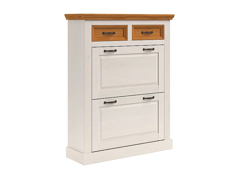 Selma | Schoenenopberger met 2 klepdeuren en 2 lades in grenen wit