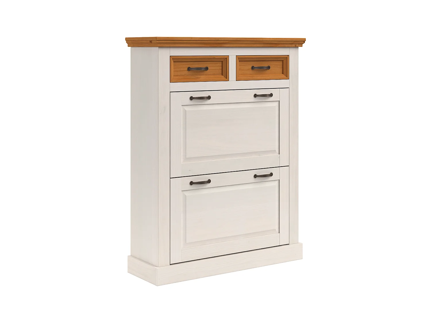 Selma | Schoenenopberger met 2 klepdeuren en 2 lades in grenen wit